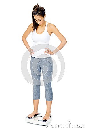 Weightloss scale woman Stock Photo