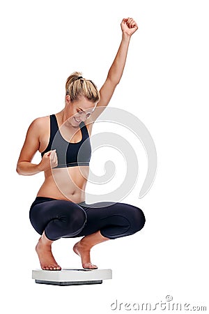 Weightloss scale woman Stock Photo