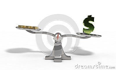 Weights with dollar and money coin concept, 3d render Stock Photo