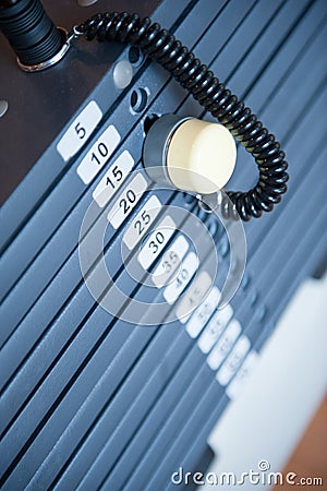 Weights on fitness machine Stock Photo