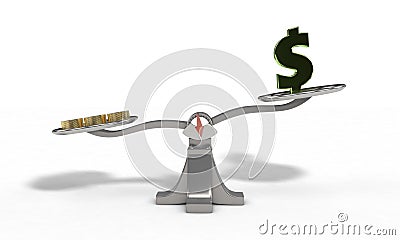 Weights with money coin and dollar concept, 3d render Stock Photo