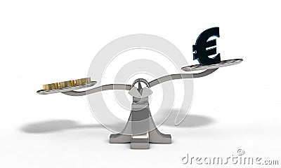 Weights with money coin and euro concept, 3d render Stock Photo