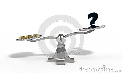 Weights with money coin and question mark concept, 3d render Stock Photo