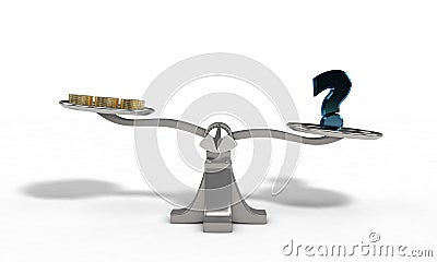 Weights with question mark and money coin concept, 3d render Stock Photo