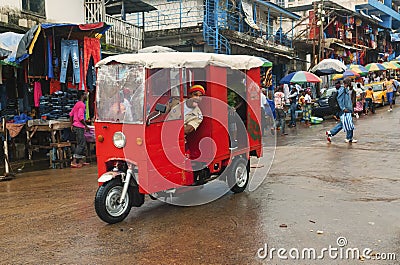 Weird car on street in Monrovia. Editorial Stock Photo