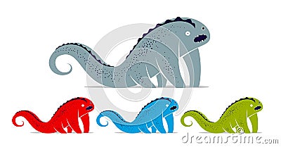 Weird creepy cartoon funny monster isolated on white vector illustration, fantastic creature of nightmare. Vector Illustration