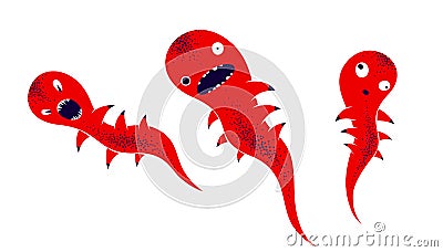 Weird creepy cartoon funny monster isolated on white vector illustration, fantastic creature of nightmare. Vector Illustration