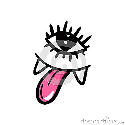 Weird face showing a tongue in comic style. Vector illustration. Valentines Day design element Vector Illustration