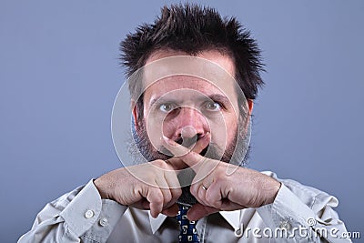 Weird guy will not tell your secrets - professional secrecy Stock Photo