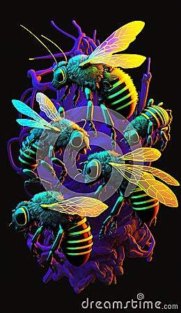 Weirdcore bumble bee design. Created using ai generative. Stock Photo