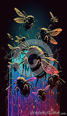 Weirdcore bumble bee design. Created using ai generative. Stock Photo