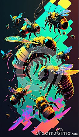 Weirdcore bumble bee design. Created using ai generative. Stock Photo