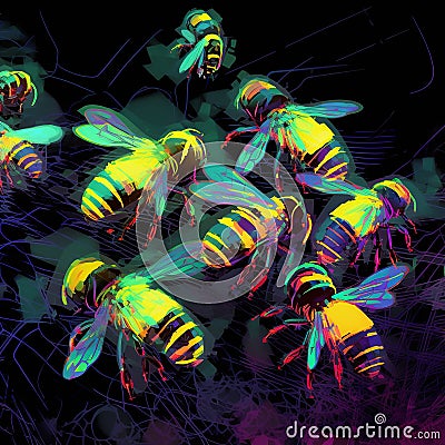 Weirdcore bumble bee design. Created using ai generative. Stock Photo