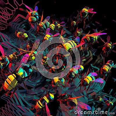 Weirdcore bumble bee design. Created using ai generative. Stock Photo