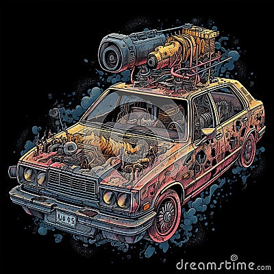 Weirdcore, grunge, automobile scene. Created using ai generative. Stock Photo