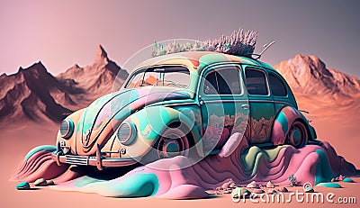 Weirdcore, grunge, automobile scene. Created using ai generative. Stock Photo