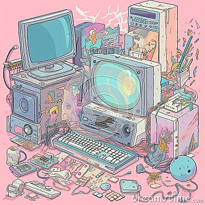 Weirdcore computer design in pastel colors. Created using ai generative. Stock Photo