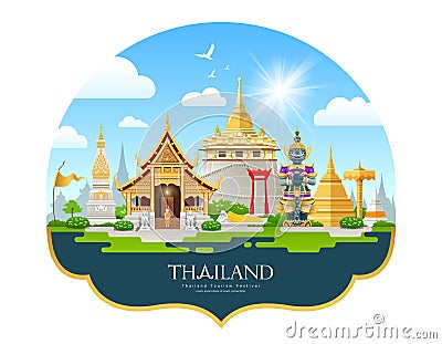 Welcom to Travel Thailand building landmark beautiful background Vector Illustration