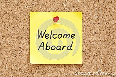 Welcome Aboard Sticky Note Stock Photo