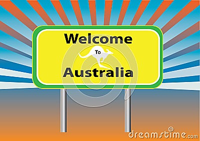 Large sign saying Welcome to Australia rays Vector Illustration