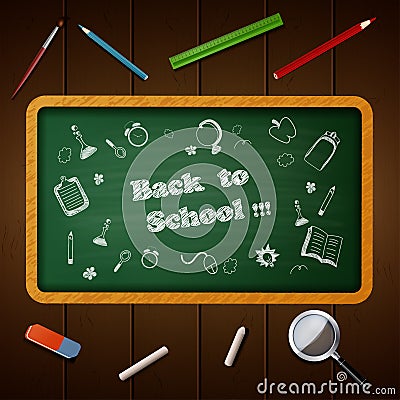 Welcome back to school background with doodle in chalkboard Vector Illustration