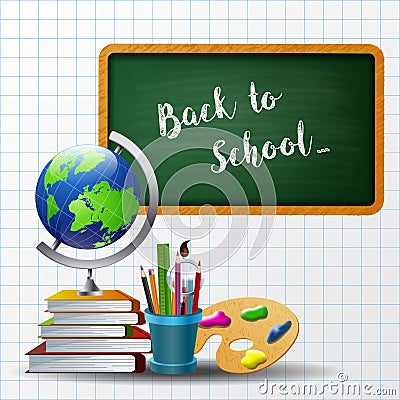 Welcome back to school background with school equipment Vector Illustration