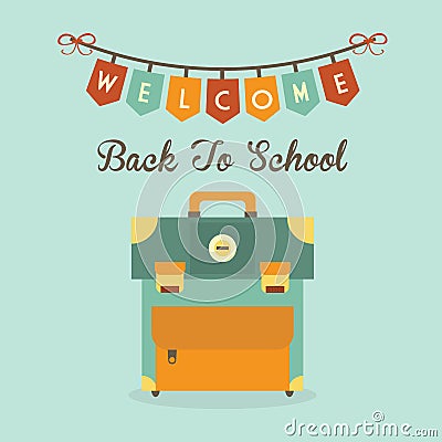 Welcome Back To School banner message with retro school bag icon Vector Illustration