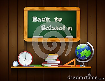 Welcome back to school board hanging on the wood background Vector Illustration