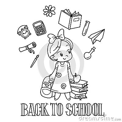 Welcome back to school. Cute school kid ready to education. Vector Illustration