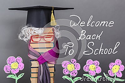 Welcome back to school! Education funny concept with unusual fem Stock Photo