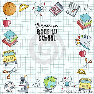 Welcome back to school hand drawn illustration. Vector Illustration