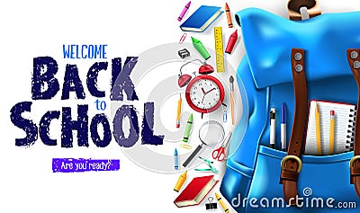 Welcome Back to School Lettering In White Background Banner Vector Illustration