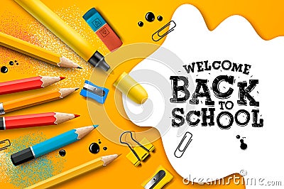 Welcome Back to School, poster and banner with colorful pencils and elements for retail marketing promotion and Vector Illustration