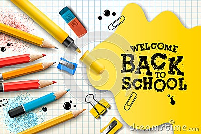 Welcome Back to School, poster and banner with colorful pencils and elements for retail marketing promotion and Vector Illustration