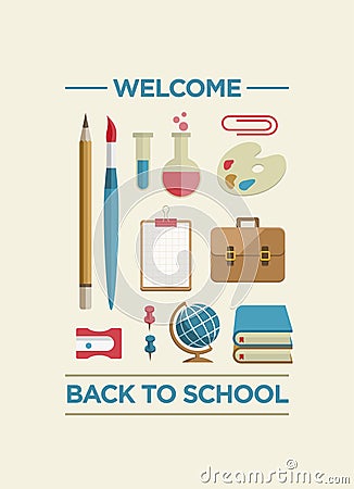 Welcome Back To School Poster Vector Illustration