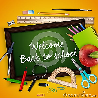 Welcome back to school with school supplies Vector Illustration