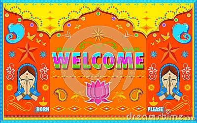 Welcome Background in Indian Truck paint style Vector Illustration