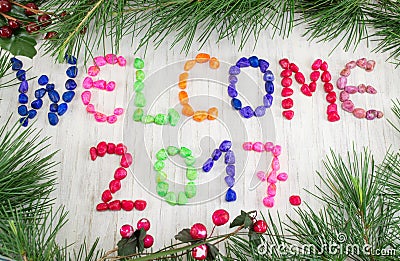 Welcome 2017 background with pine tree Stock Photo