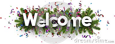 Welcome banner with colorful serpentine. Vector Illustration