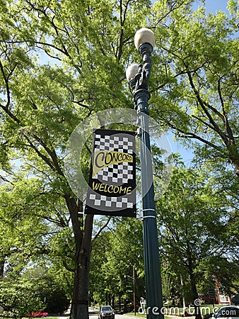 Welcome Banner in the Historic Neighborhood of Concord, North Carolina Stock Photo