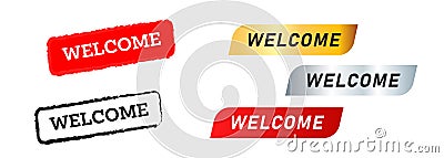 welcome black red gold and silver square stamp label sticker greeting conversation Vector Illustration