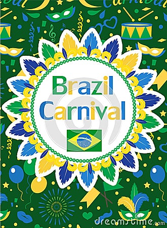 Welcome Brazil carnival poster, invitation, flyer. Templates for your design. Brazilian Festival, Masquerade background Vector Illustration
