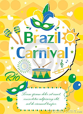 Welcome Brazil carnival poster, invitation, flyer. Templates for your design. Brazilian Festival, Masquerade background Vector Illustration