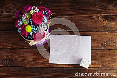 Welcome card with flowers. Conception holiday, Valentine`s Day. Stock Photo