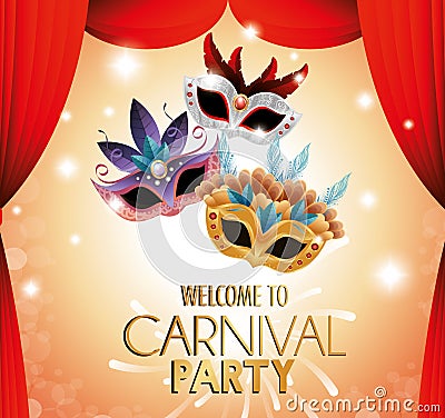 Welcome carnival party theater masks colored Vector Illustration