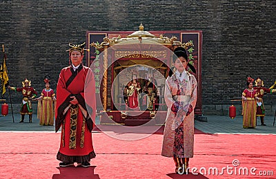 Welcome ceremony show at North Gate of Shuncheng Wall, Xian, China Editorial Stock Photo