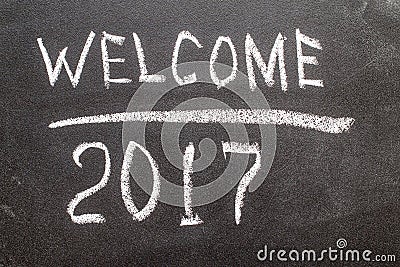 Welcome 2017 on the chalk board Stock Photo