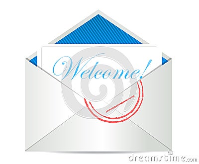Welcome concept with open blank airmail envelope Cartoon Illustration