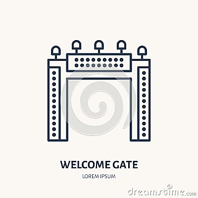 Welcome gate flat line icon. Outdoor advertising sign. Thin linear logo for street ads, marketing services Vector Illustration