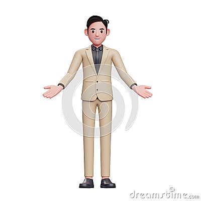 welcome gesture businessman smiling friendly and open hand welcoming Cartoon Illustration